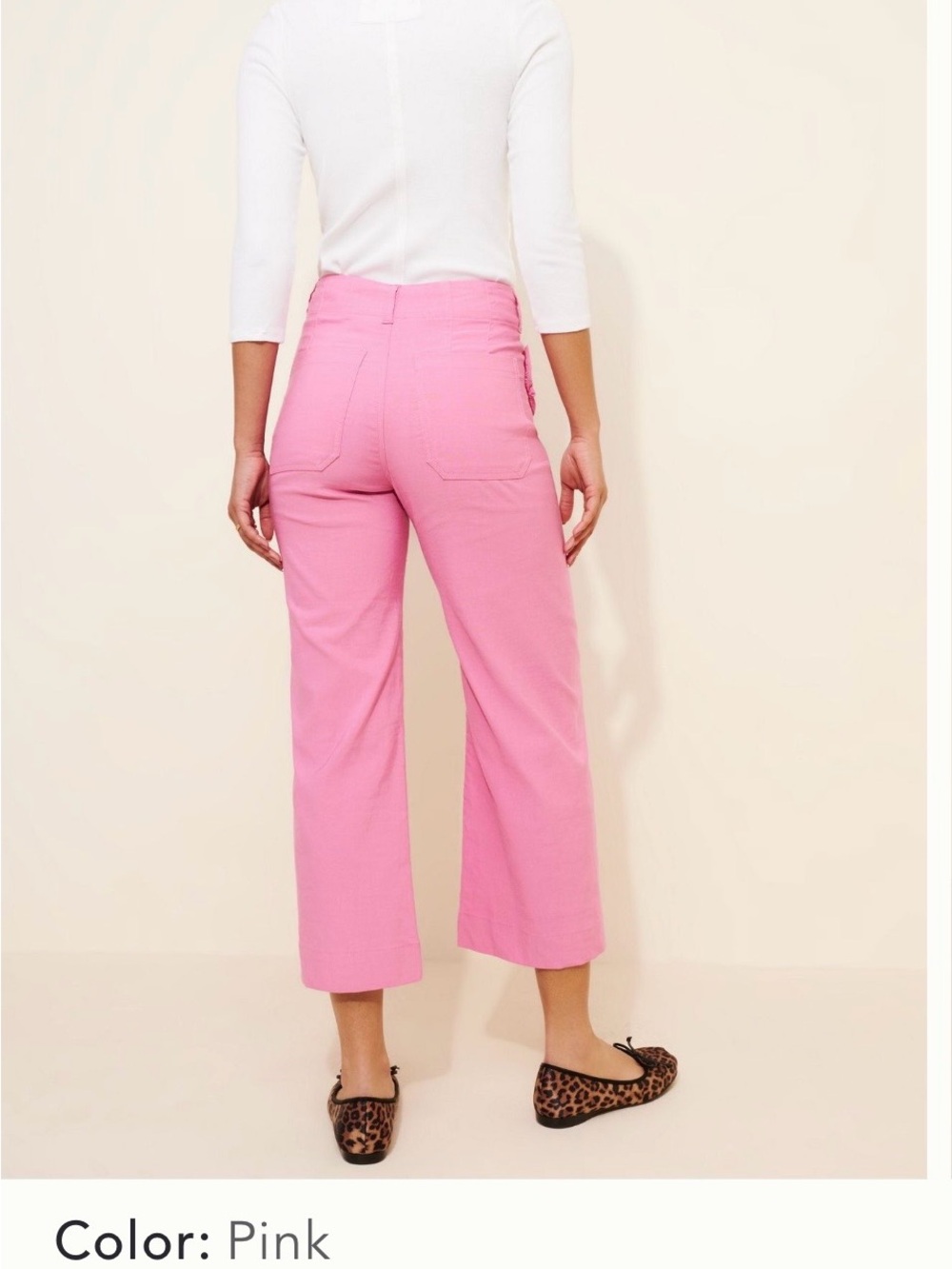 Maeve Pink Cropped Wide-Leg Pants with Heart Ruffle Pockets - Picture 4 of 4